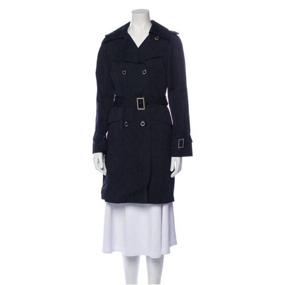 Michael Kors Womens Authentic Solid Black Long Sleeve Trench Coat Jacket Xs - Picture 1 of 8